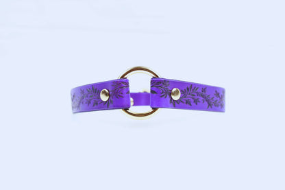 Leaf Pattern Submissive Day Collar – Purple Leather Discreet Jewelry-2
