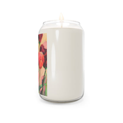 13.75oz Eco-Friendly Scented or Unscented Soy Wax Candle Jar  with 'Tulips' Floral Artwork by American Artist Barbara Cleary-3