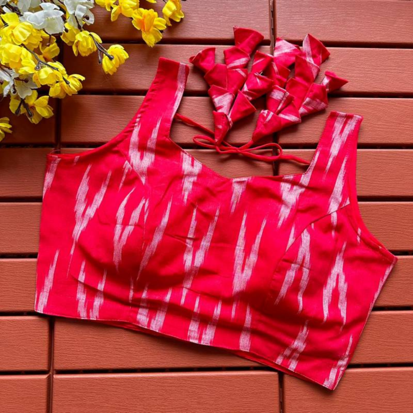 Eshani Scarlet Ikat Cotton Blouse-0