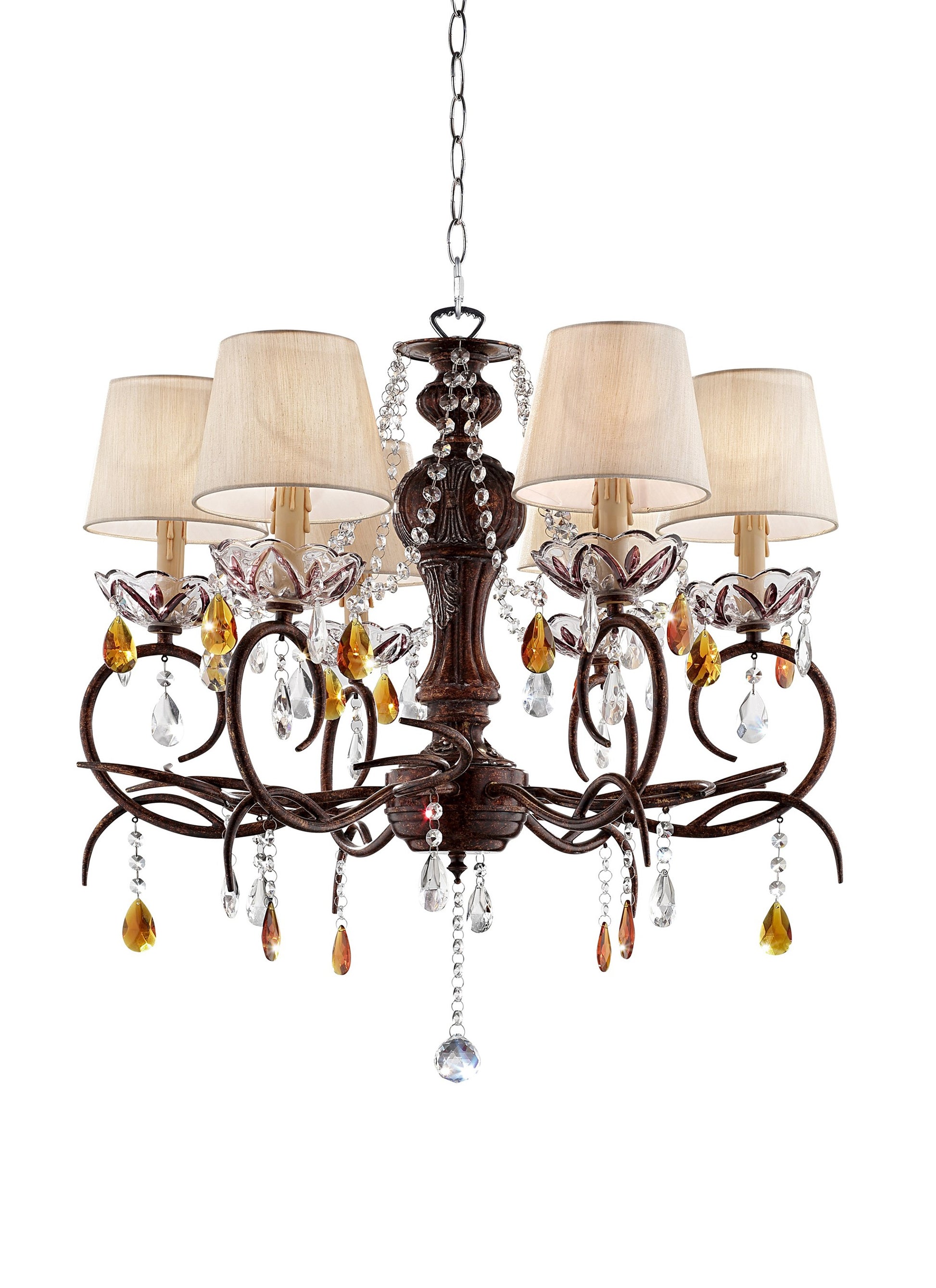 Burnished Bronze Hanging Ceiling Lamp with Clear and Amber Crystals-0
