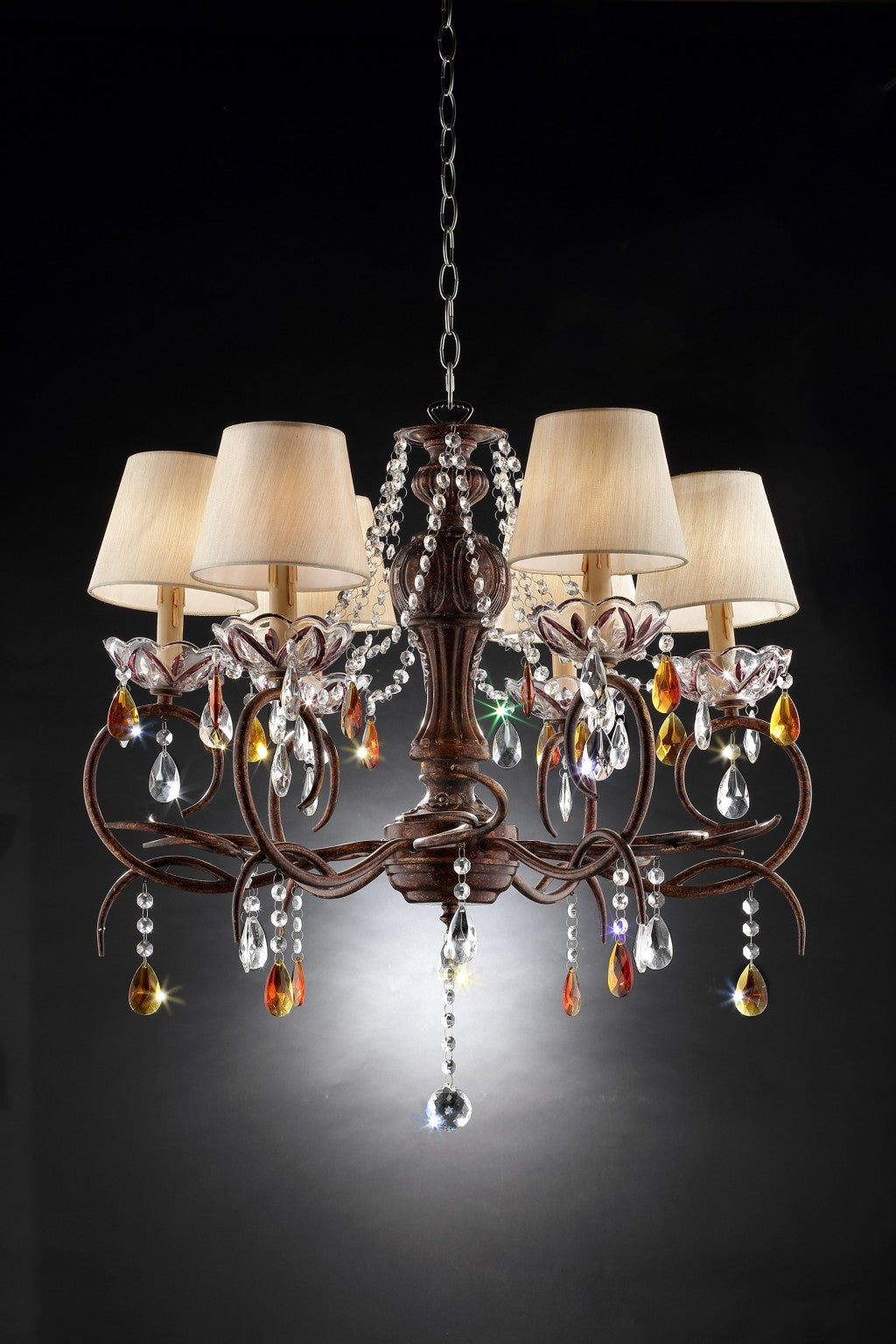 Burnished Bronze Hanging Ceiling Lamp with Clear and Amber Crystals-4