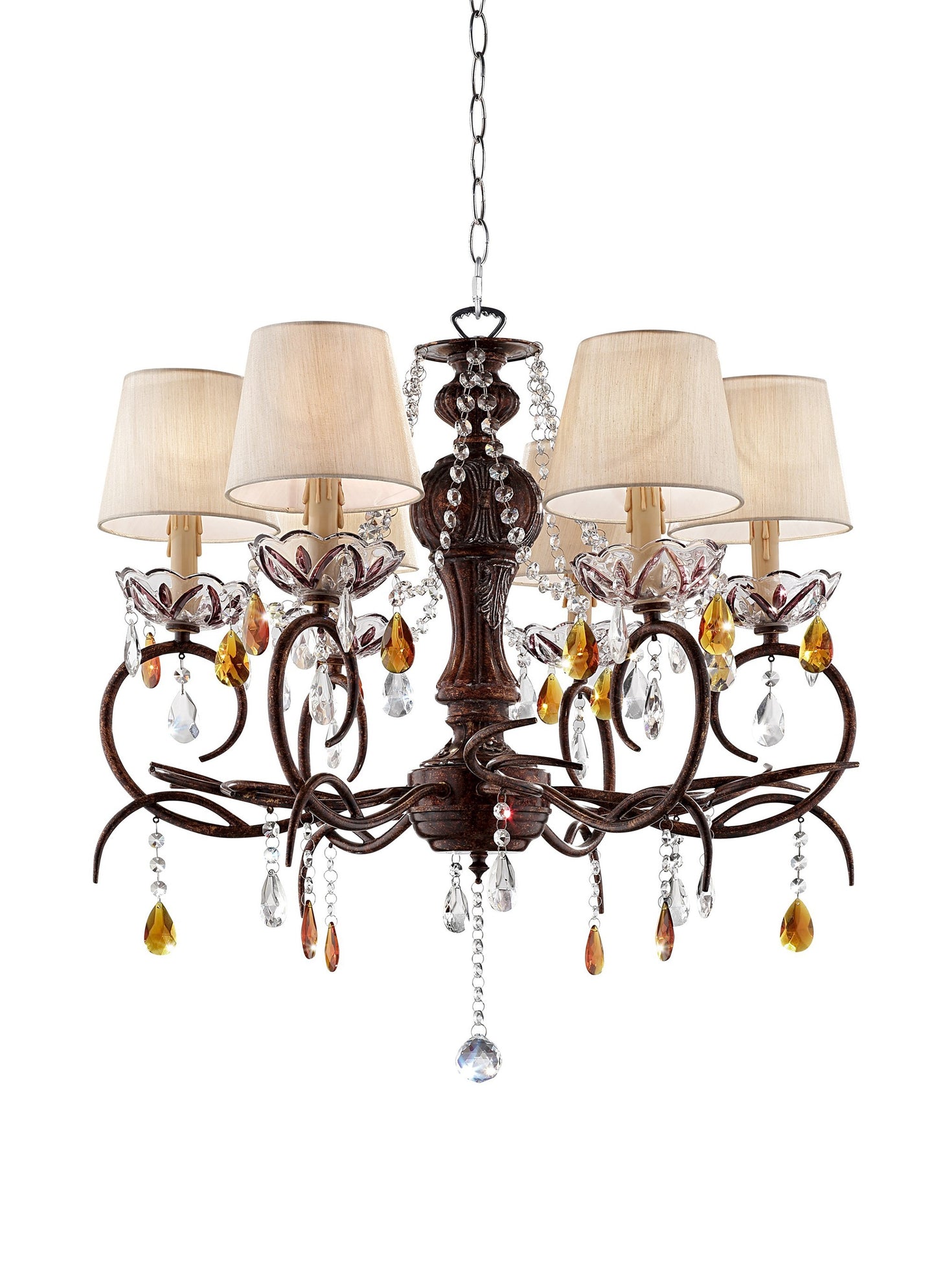 Burnished Bronze Hanging Ceiling Lamp with Clear and Amber Crystals-1