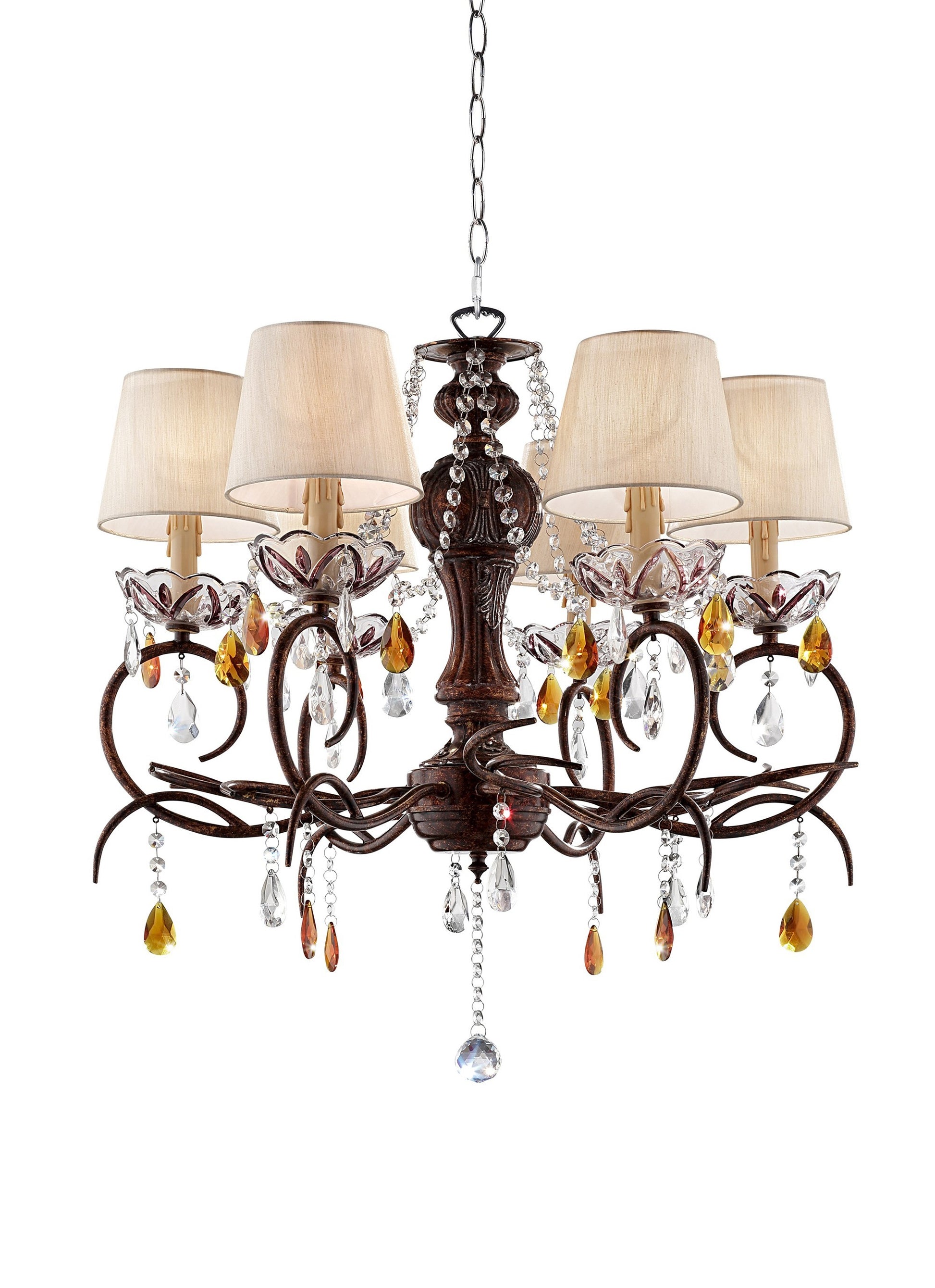 Burnished Bronze Hanging Ceiling Lamp with Clear and Amber Crystals-1