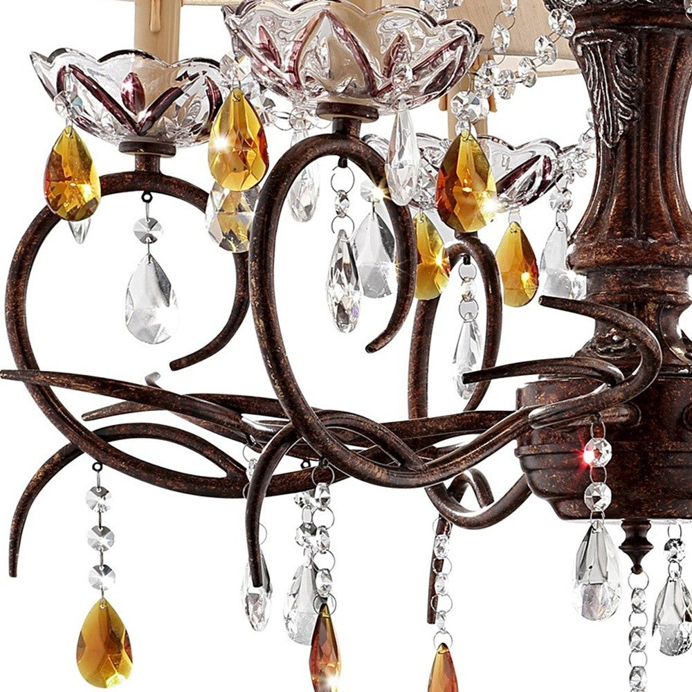 Burnished Bronze Hanging Ceiling Lamp with Clear and Amber Crystals-2