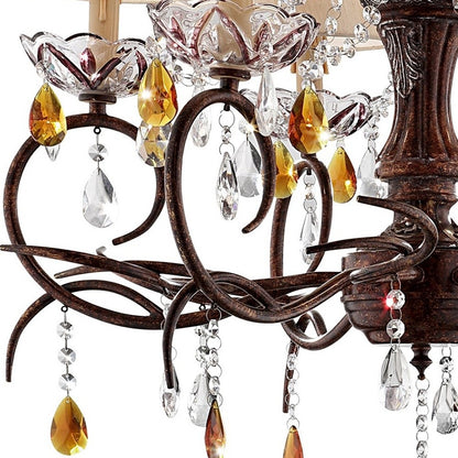 Burnished Bronze Hanging Ceiling Lamp with Clear and Amber Crystals-2