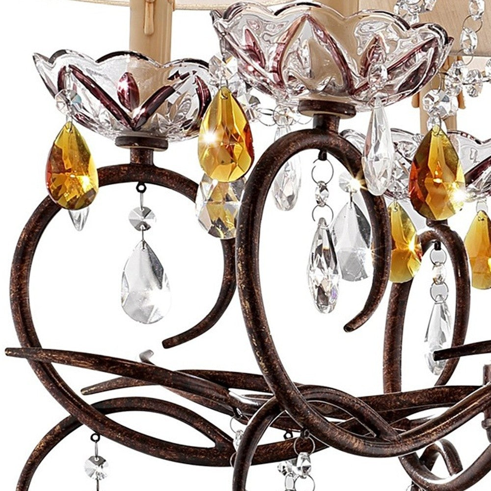 Burnished Bronze Hanging Ceiling Lamp with Clear and Amber Crystals-3