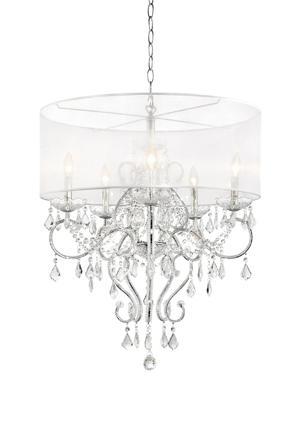 Glam Silver Faux Crystal Hanging Celing Lamp with See Thru Shade-1