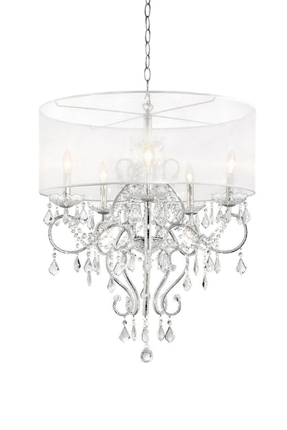 Glam Silver Faux Crystal Hanging Celing Lamp with See Thru Shade-1