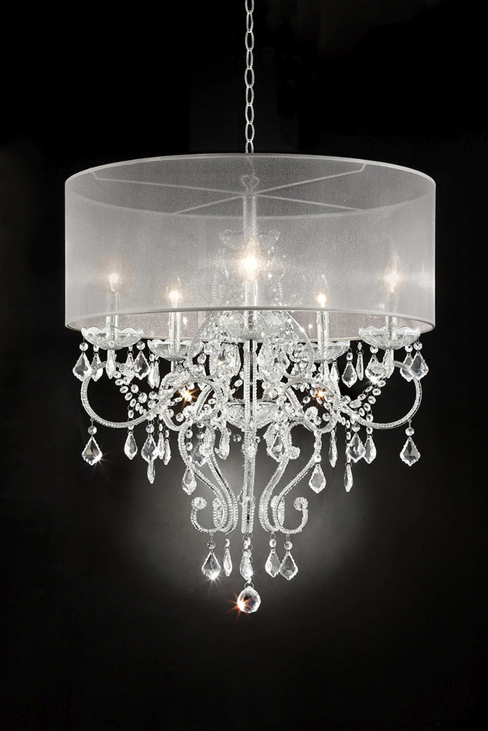 Glam Silver Faux Crystal Hanging Celing Lamp with See Thru Shade-2