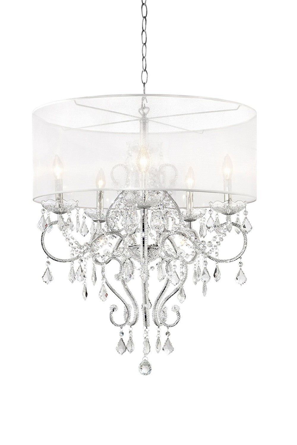 Glam Silver Faux Crystal Hanging Celing Lamp with See Thru Shade-0