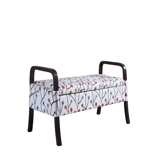 17" Dark Brown And Blue Upholstered 100% Polyester Floral Entryway Bench With Flip Top-0