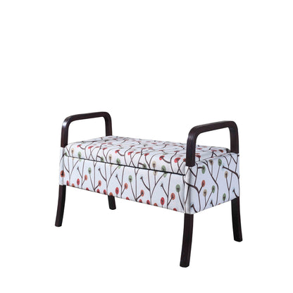 17" Dark Brown And Blue Upholstered 100% Polyester Floral Entryway Bench With Flip Top-3