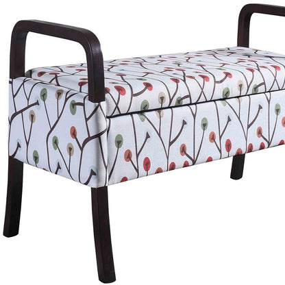 17" Dark Brown And Blue Upholstered 100% Polyester Floral Entryway Bench With Flip Top-4