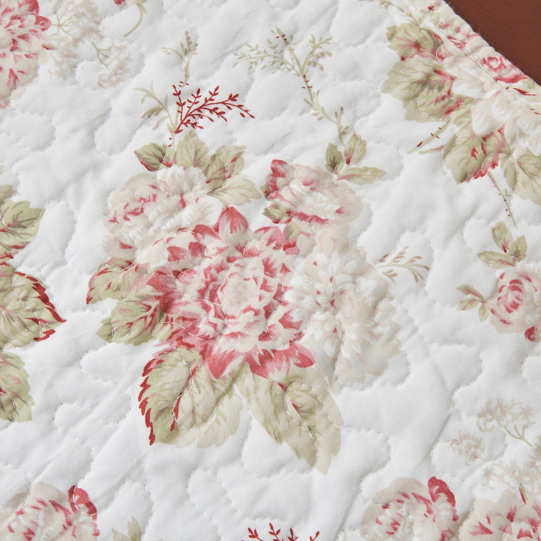 DaDa Bedding Hint of Mint Cottage Floral Roses Quilted Cotton Dining Table Runner (3036)-2