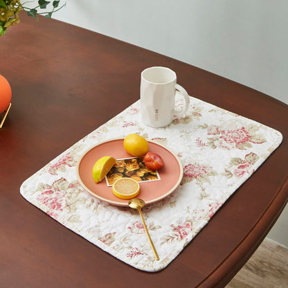 DaDa Bedding Set of 4-Pieces Dainty Cottage Floral Roses Quilted Cotton Dining Table Placemats 13” x 19” (3036)-2