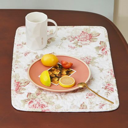 DaDa Bedding Set of 4-Pieces Dainty Cottage Floral Roses Quilted Cotton Dining Table Placemats 13” x 19” (3036)-3