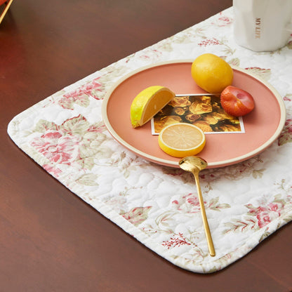 DaDa Bedding Set of 4-Pieces Dainty Cottage Floral Roses Quilted Cotton Dining Table Placemats 13” x 19” (3036)-1