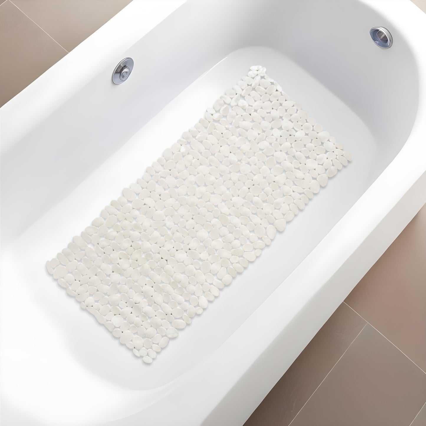 35" White Spa Pebbles Non Slip Bathtub Mat-1