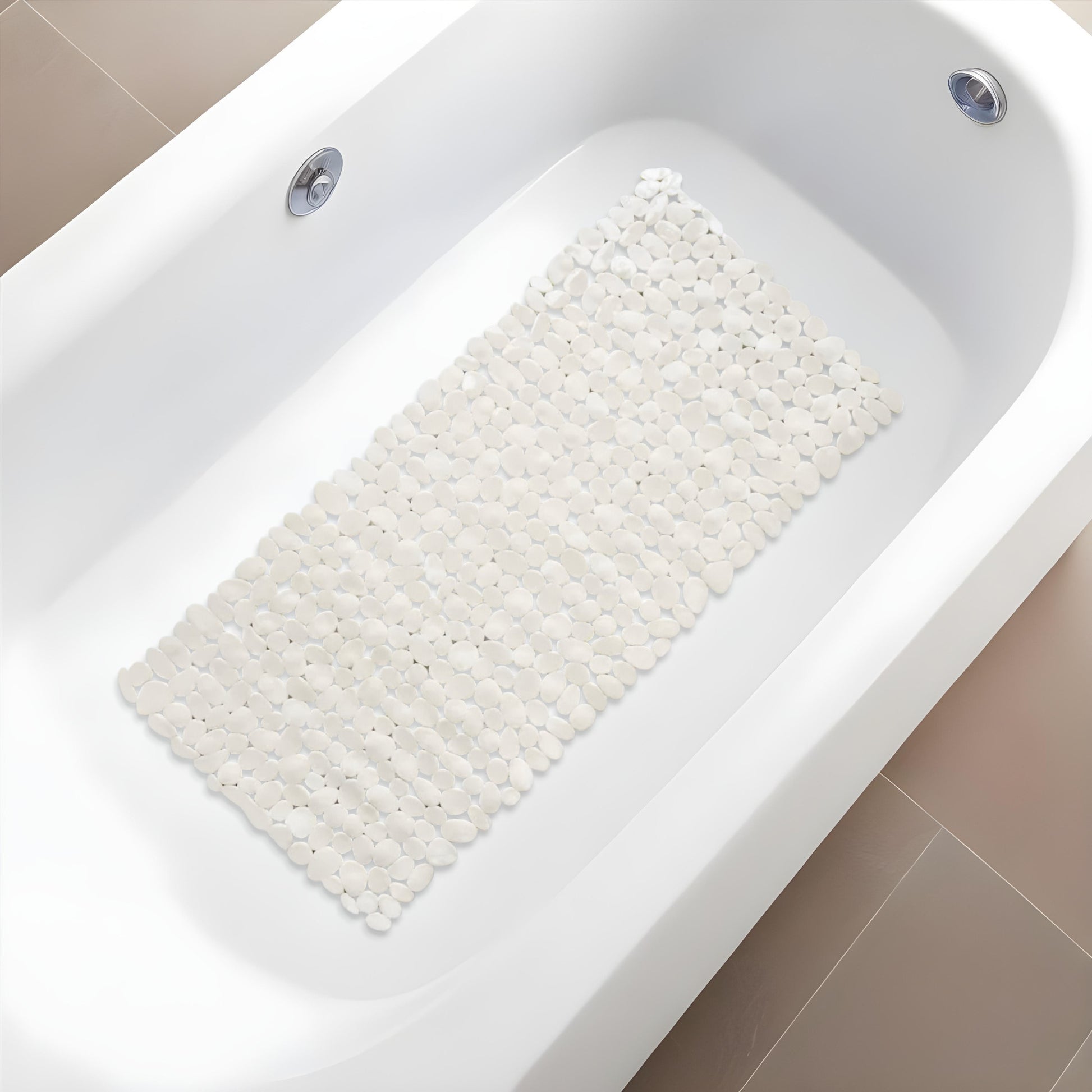 35" White Spa Pebbles Non Slip Bathtub Mat-1