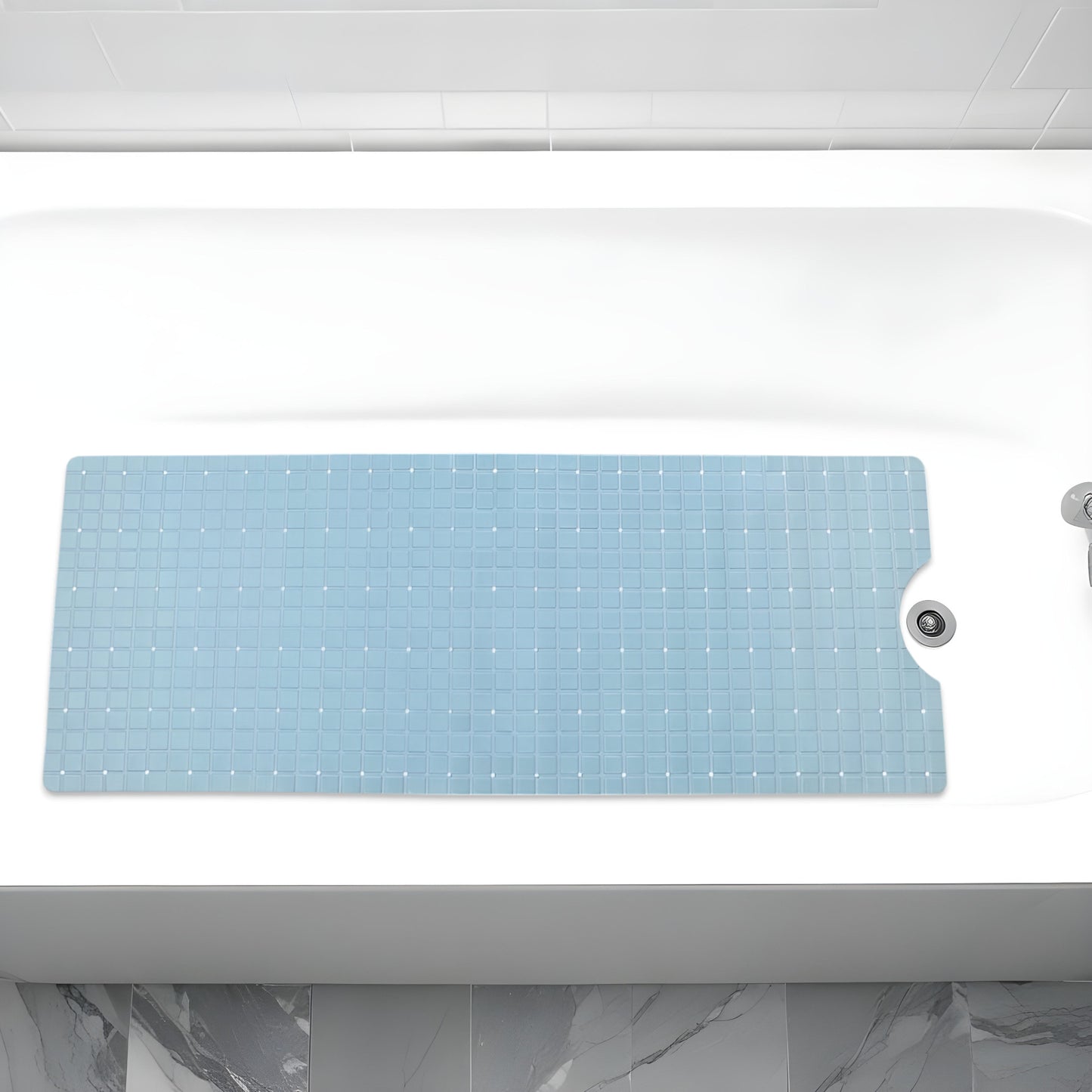 40" Light Blue Geometric Tiles Non Slip Bathtub Mat-0