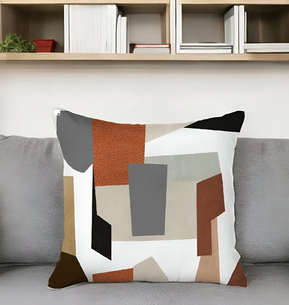 18" X 18" Black And Grey Abstract Zippered Handmade Polyester Throw Pillow Cover-1