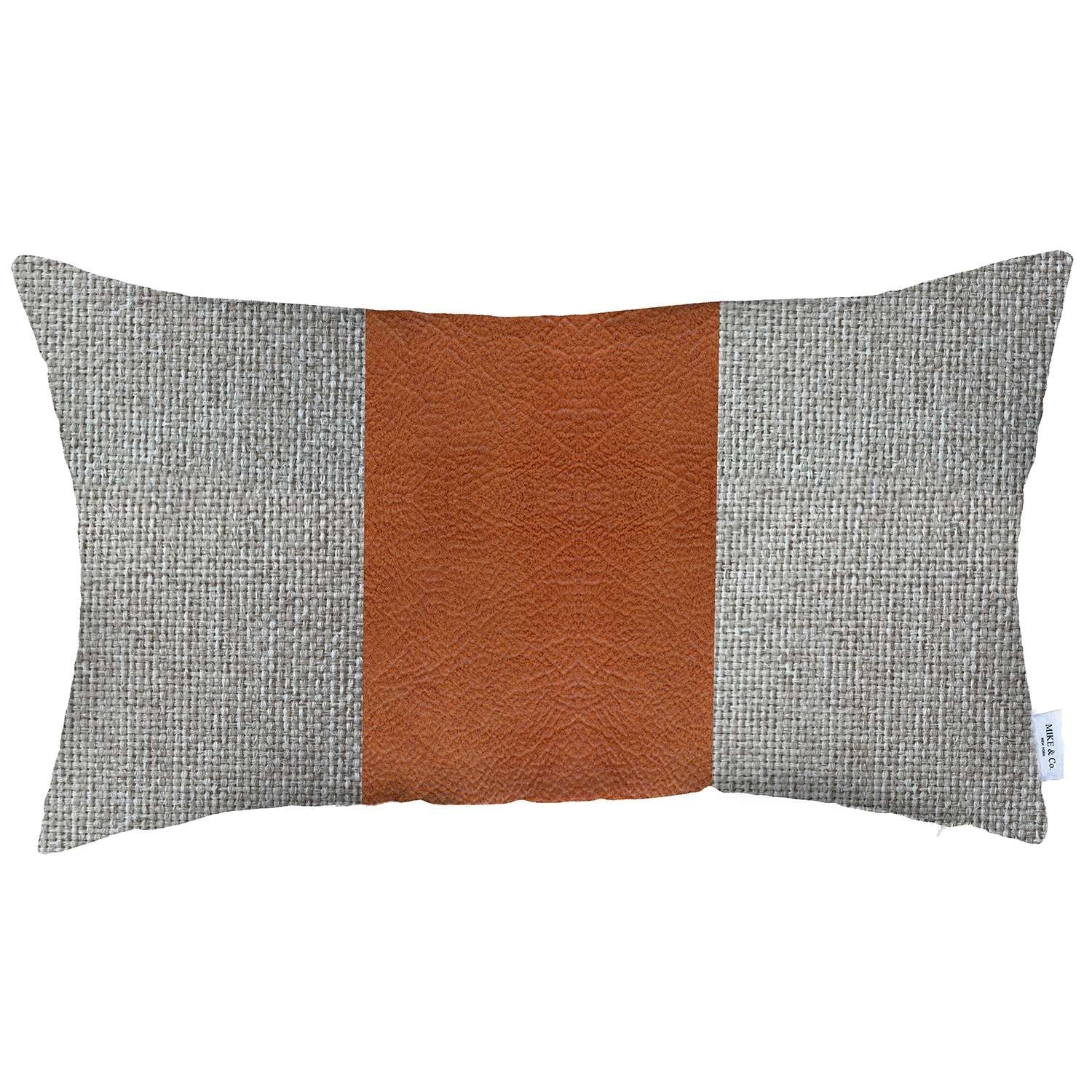 12" X 20" Grey And Brown Geometric Zippered Handmade Polyester Lumbar Pillow Cover-0