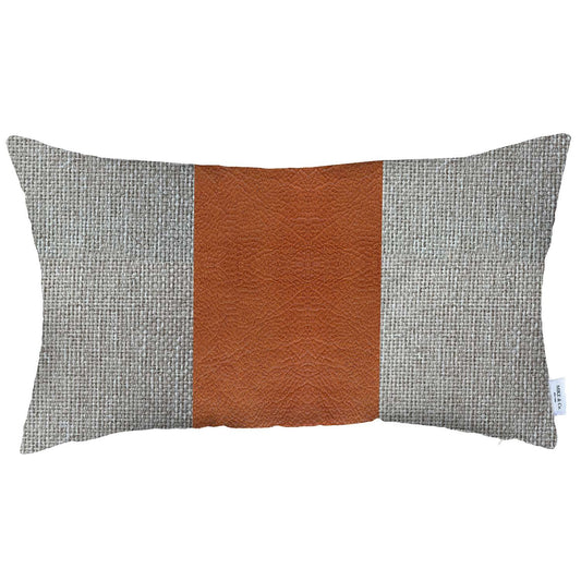 12" X 20" Grey And Brown Geometric Zippered Handmade Polyester Lumbar Pillow Cover-0