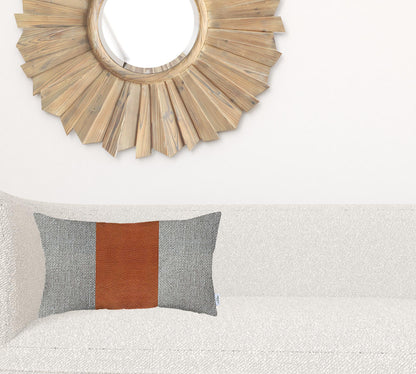 12" X 20" Grey And Brown Geometric Zippered Handmade Polyester Lumbar Pillow Cover-1