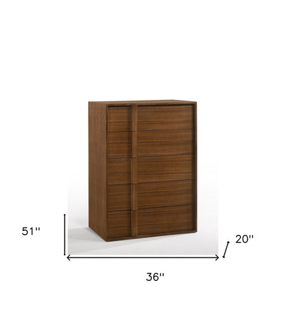 36" Walnut Brown Wood Contemporary Five Drawer Dresser-5