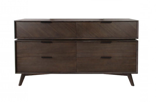 65" Acacia Solid Wood Six Drawer Double Dresser-0