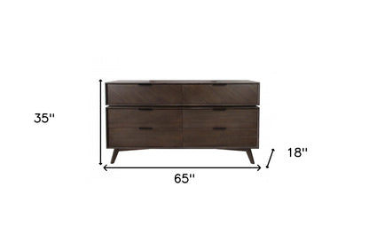 65" Acacia Solid Wood Six Drawer Double Dresser-5
