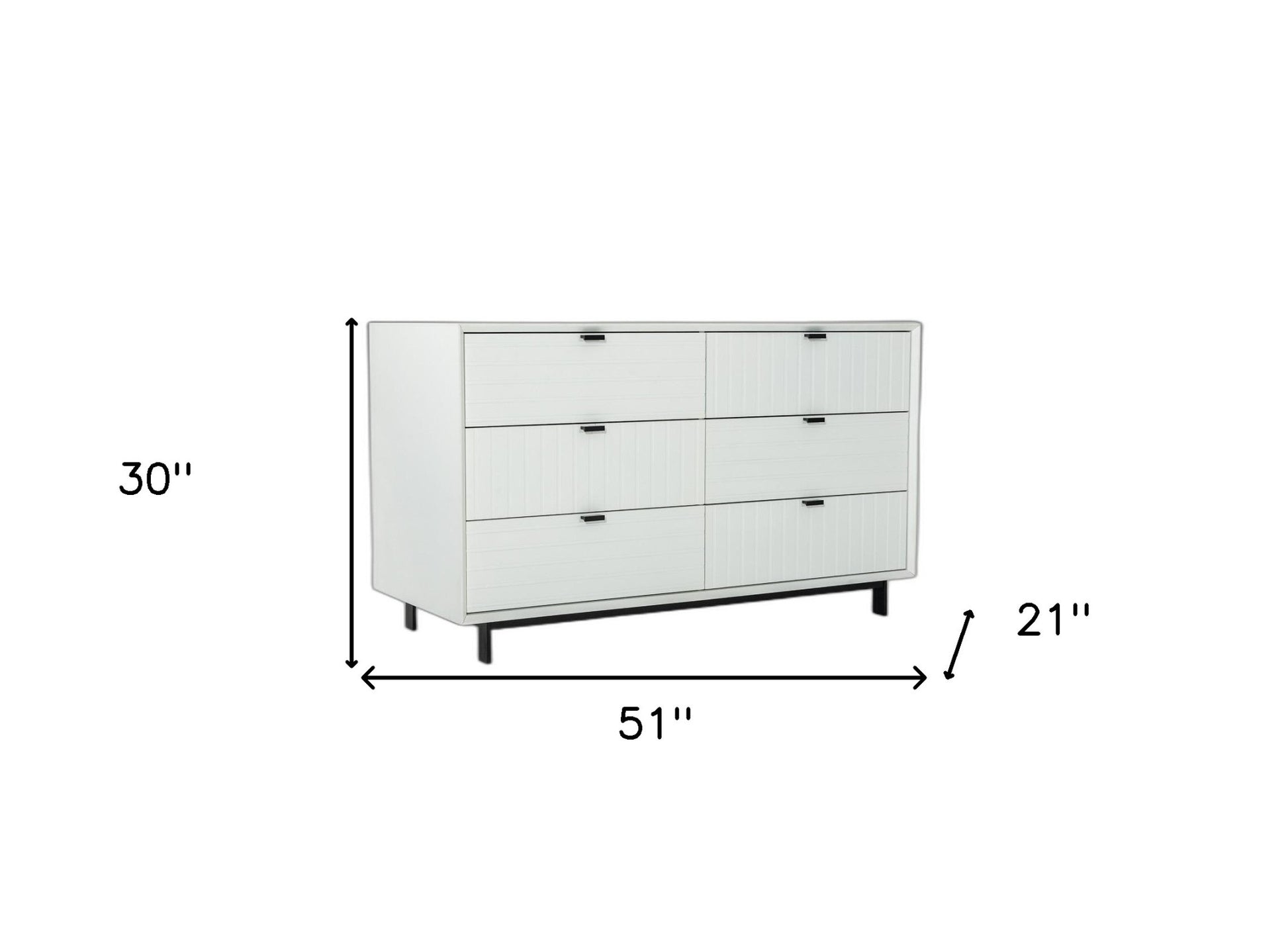 51" White Manufactured Wood Six Drawer Double Dresser-3