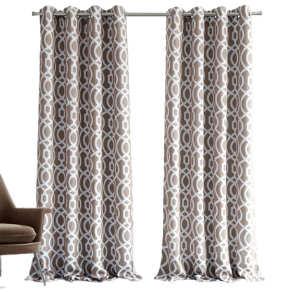 84" Taupe Trellis Black Out Window Curtain Panel-1