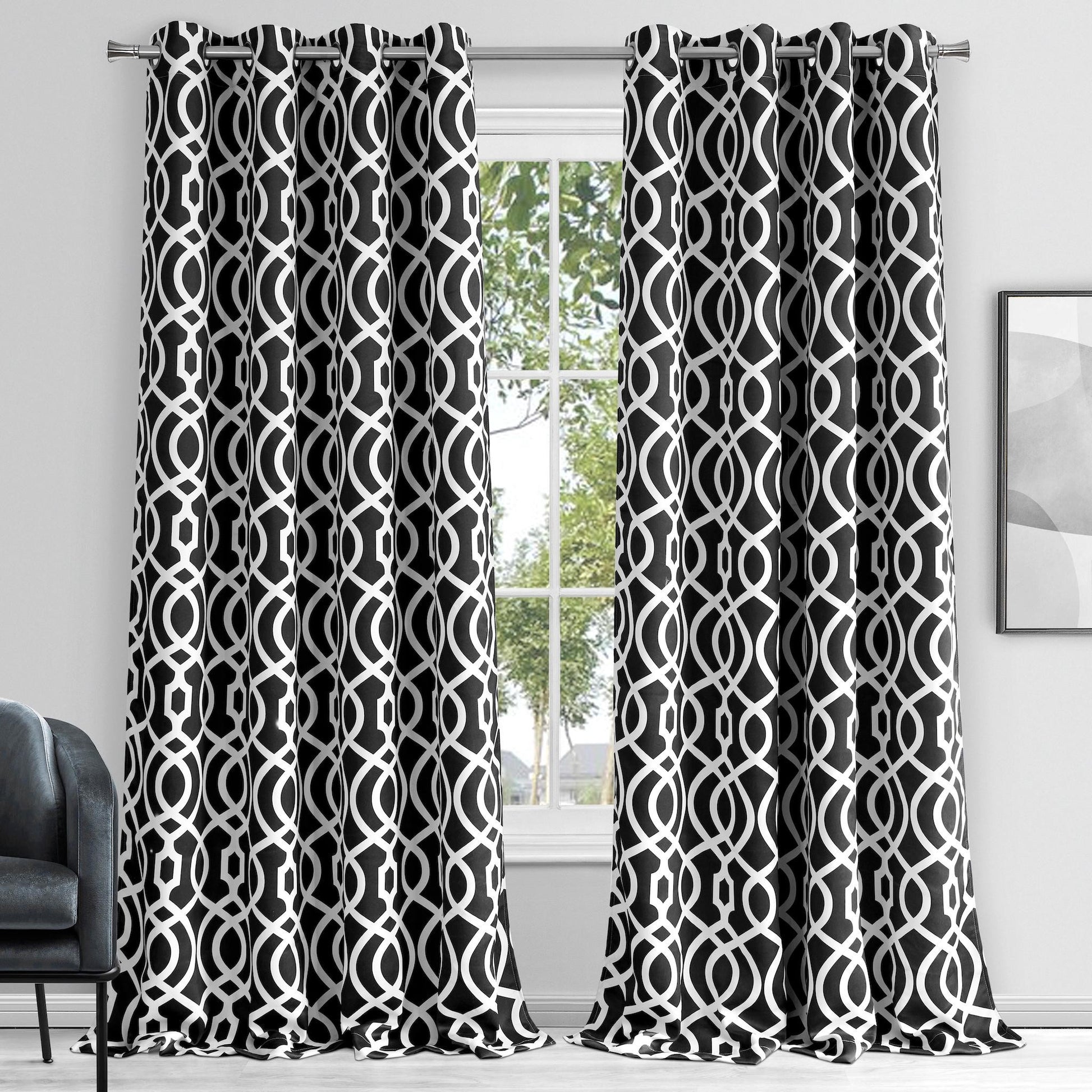 84" Jet Black Trellis Black Out Window Curtain Panel-5
