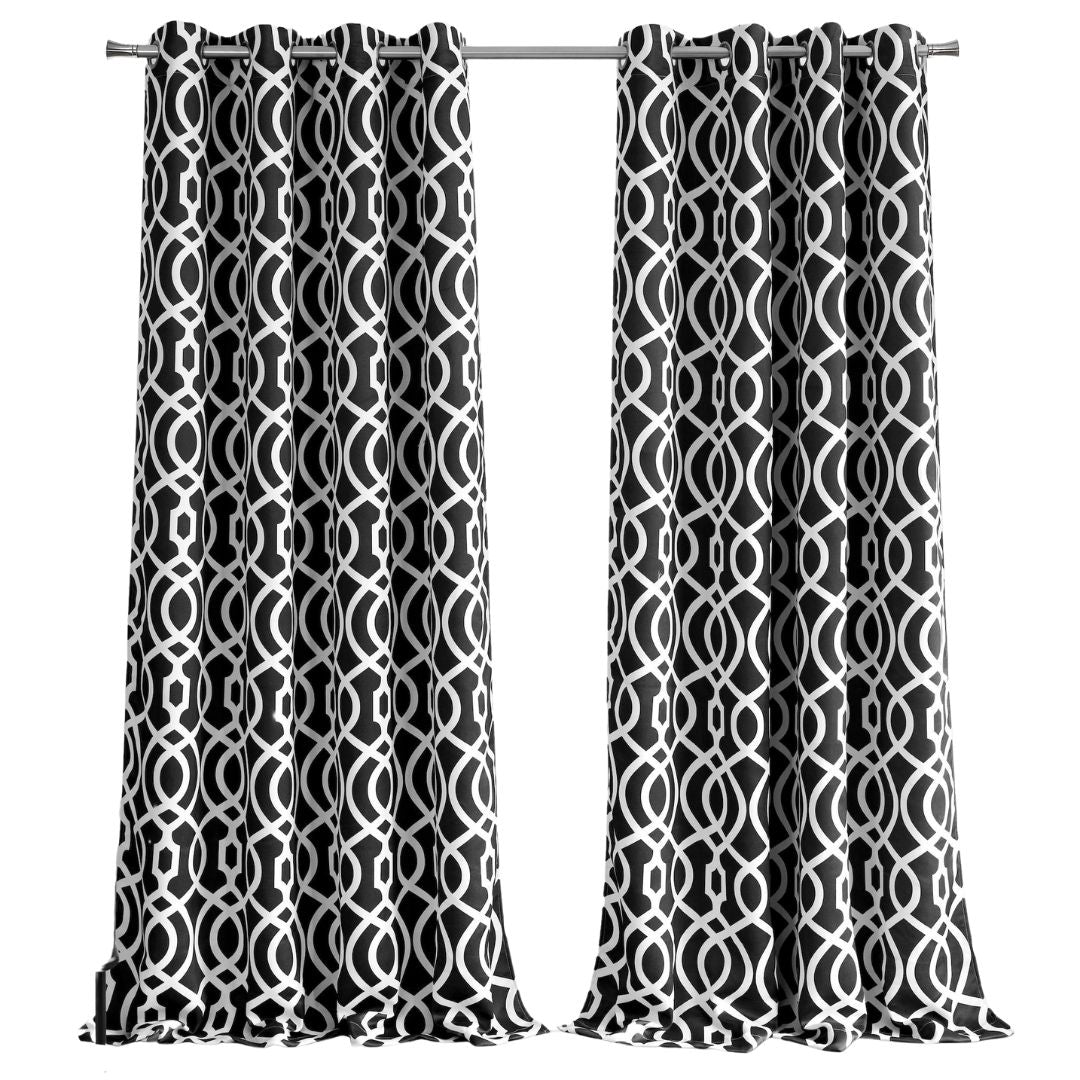 84" Jet Black Trellis Black Out Window Curtain Panel-1