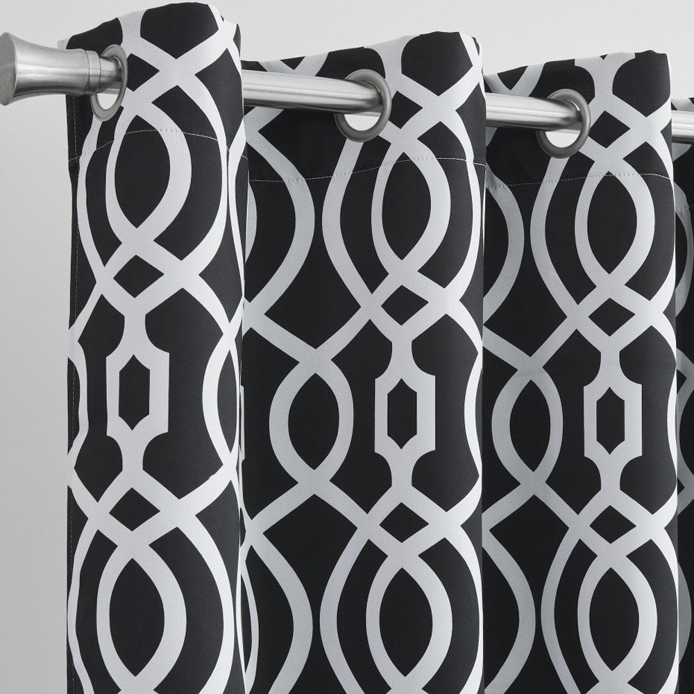 84" Jet Black Trellis Black Out Window Curtain Panel-4