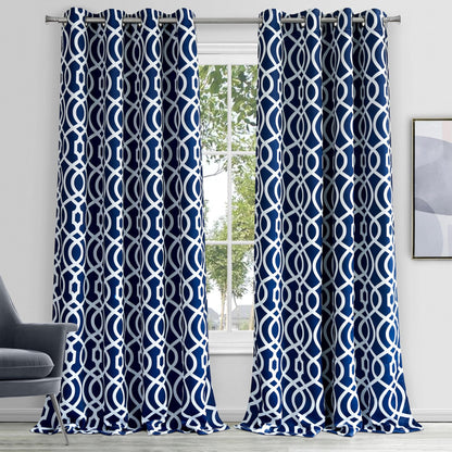 84" Navy Blue Trellis Black Out Window Curtain Panel-4