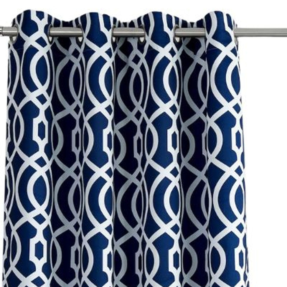 84" Navy Blue Trellis Black Out Window Curtain Panel-3