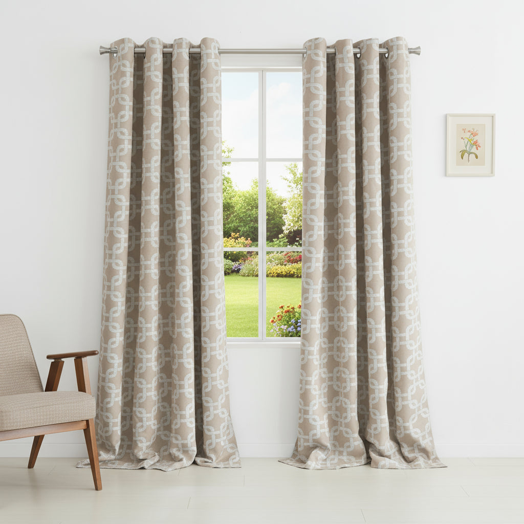 84” Sand Interlock Pattern Window Curtain Panel-0