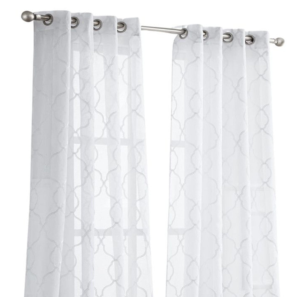 84” White Trellis Pattern Embroidered Window Curtain Panel-3