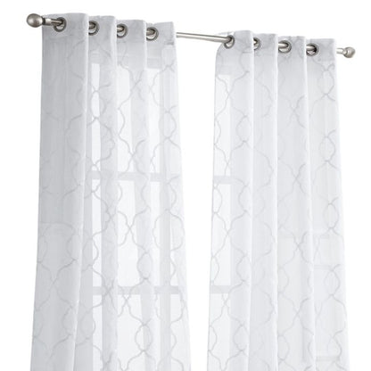 84” White Trellis Pattern Embroidered Window Curtain Panel-3
