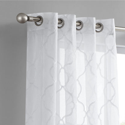 84” White Trellis Pattern Embroidered Window Curtain Panel-5