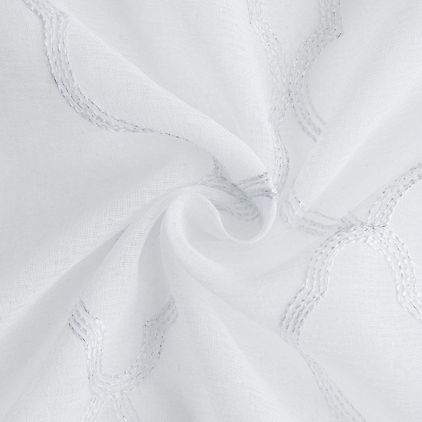 84” White Trellis Pattern Embroidered Window Curtain Panel-7