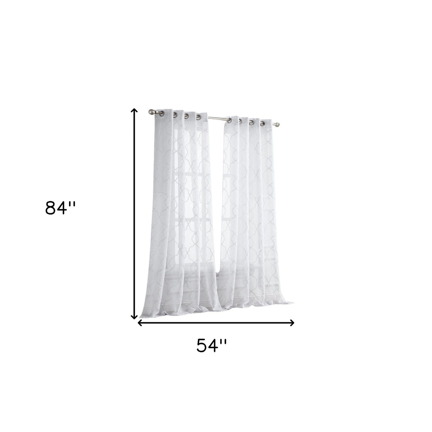 84” White Trellis Pattern Embroidered Window Curtain Panel-8