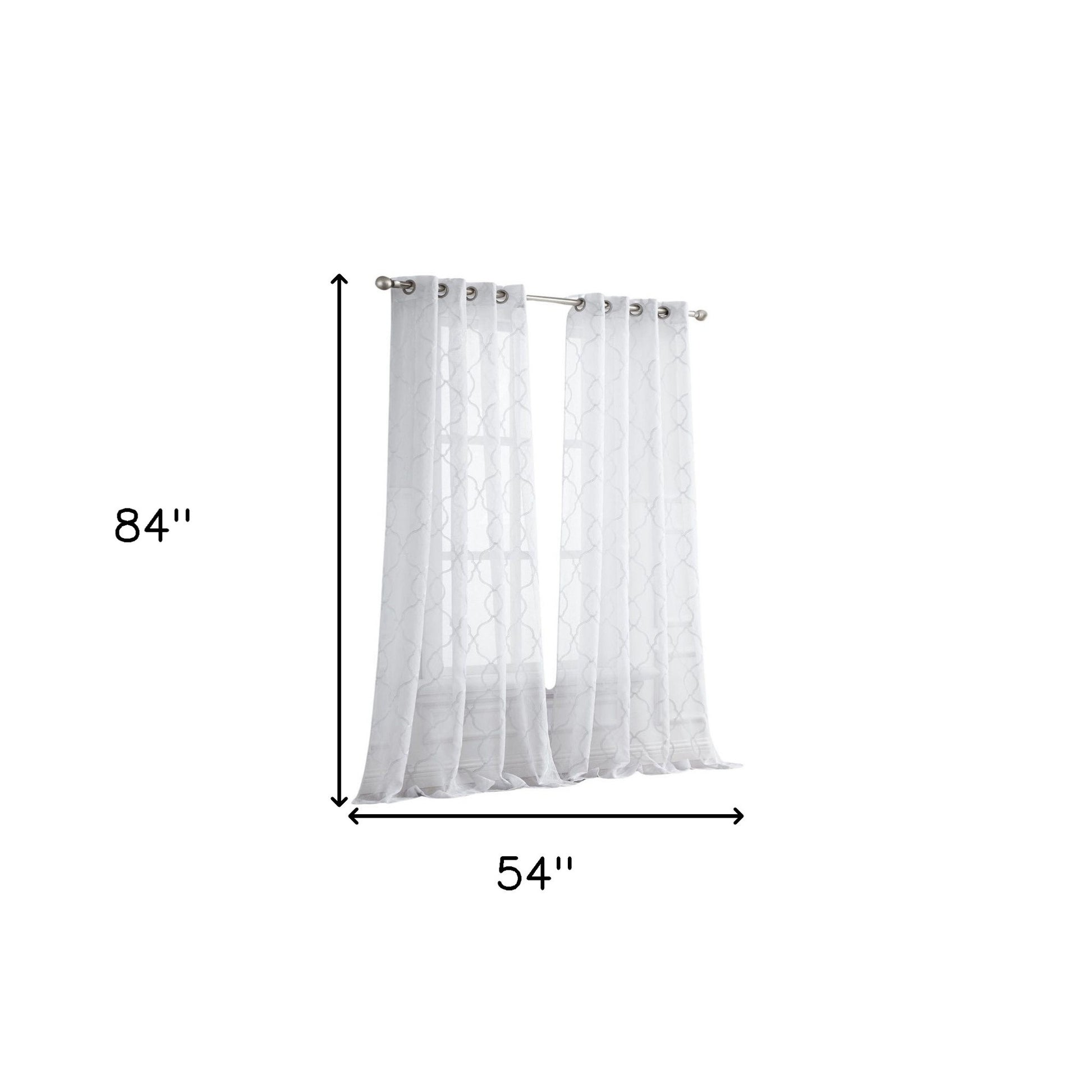 84” White Trellis Pattern Embroidered Window Curtain Panel-8