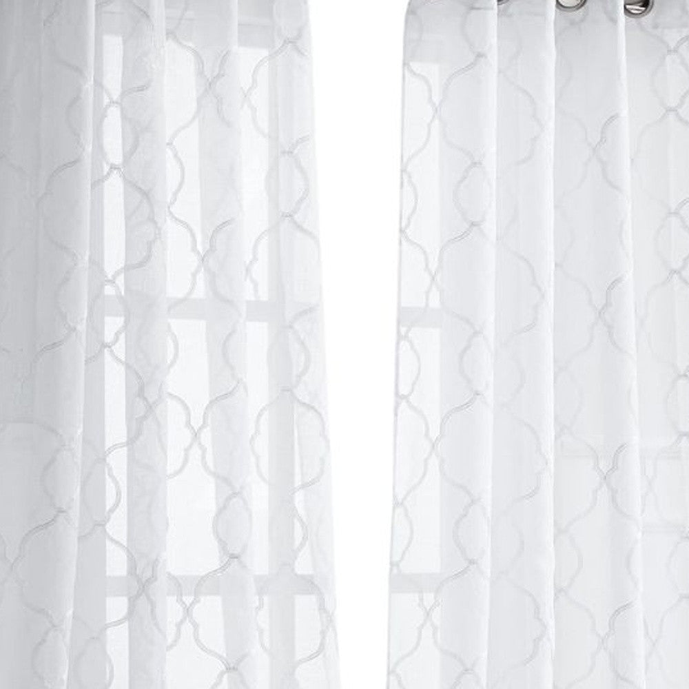 84” White Trellis Pattern Embroidered Window Curtain Panel-2
