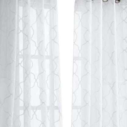 84” White Trellis Pattern Embroidered Window Curtain Panel-2