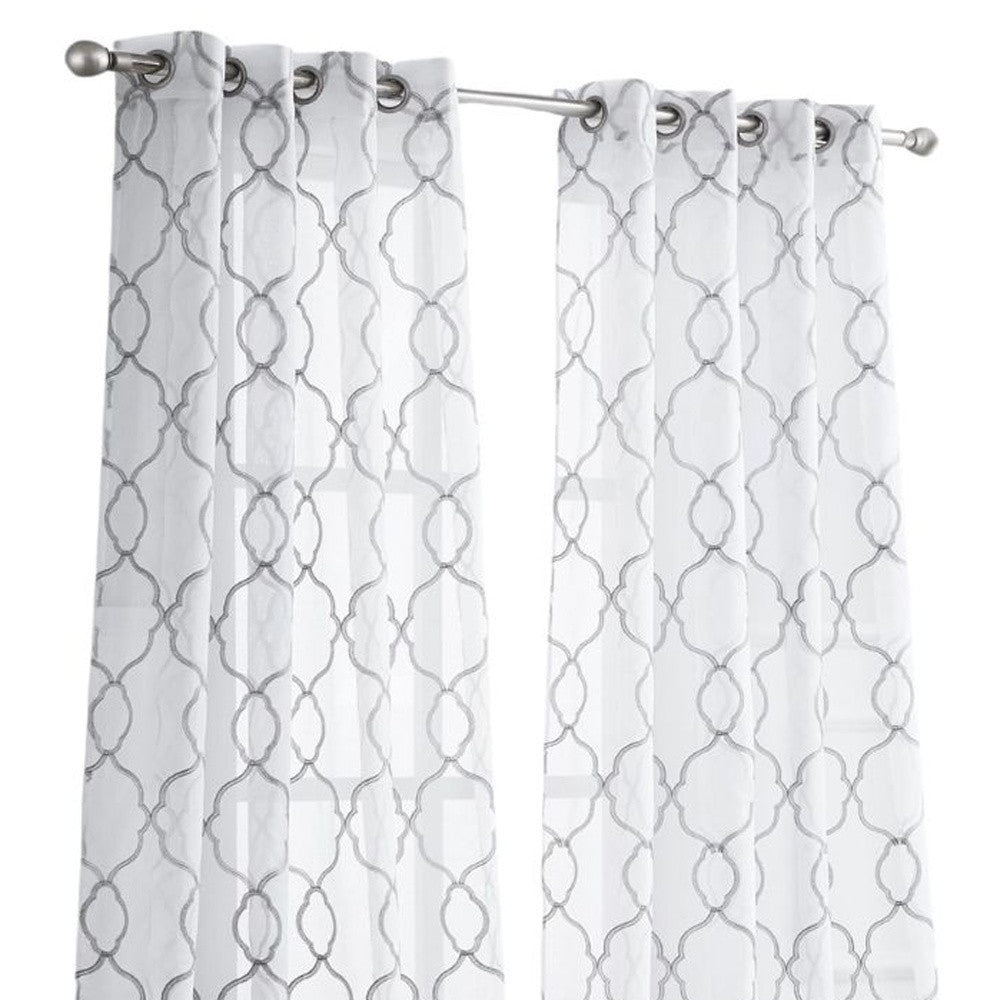 84” Silver Trellis Pattern Embroidered Window Curtain Panel-3