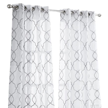 84” Silver Trellis Pattern Embroidered Window Curtain Panel-3