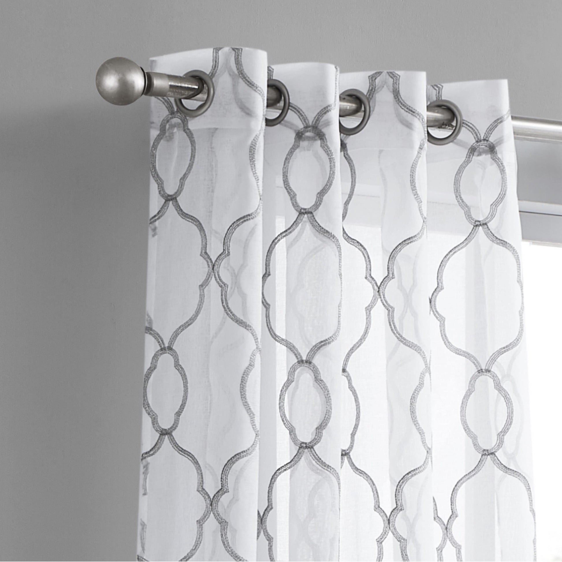 84” Silver Trellis Pattern Embroidered Window Curtain Panel-5